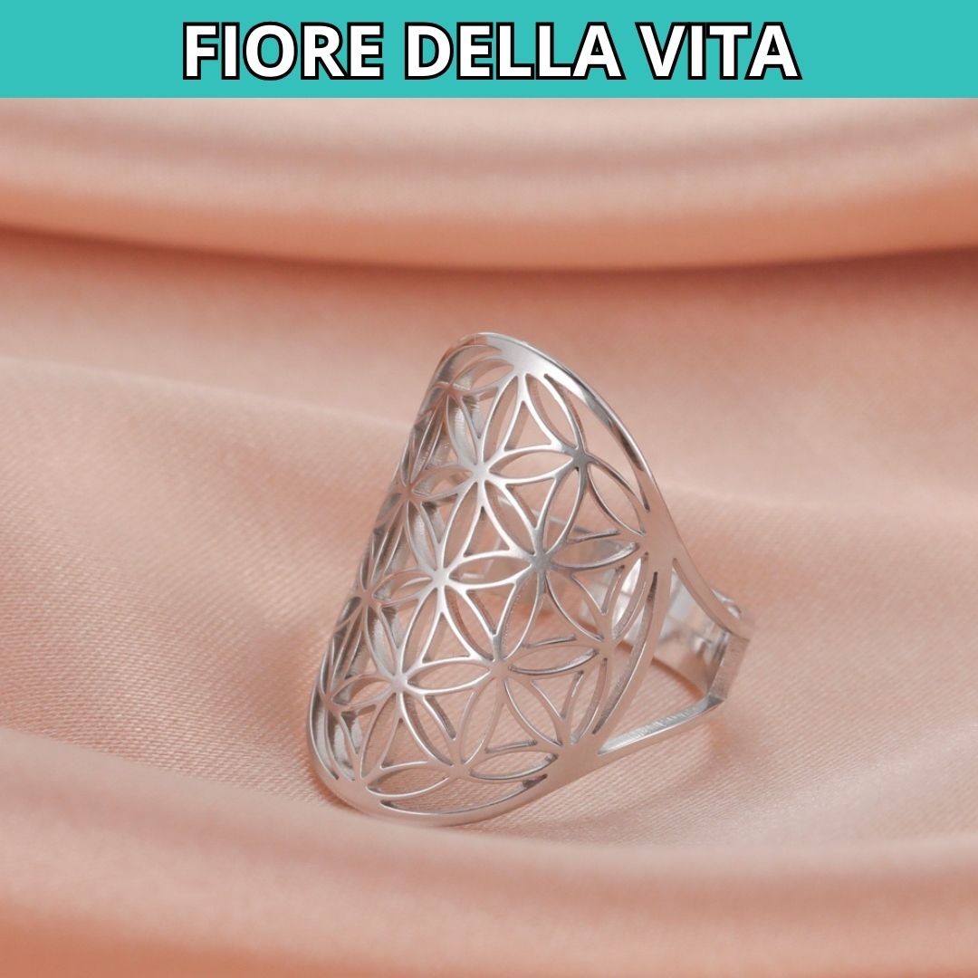 Anello Regolabile Fiore della Vita (acciaio inox)