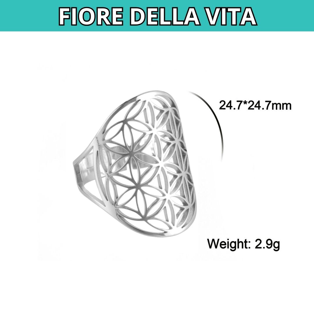 Anello Regolabile Fiore della Vita (acciaio inox)