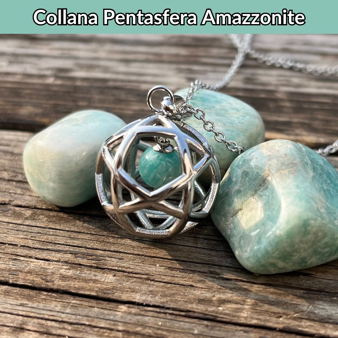 Collana Regolabile Pentasfera Amazzonite (Acciaio Inox)