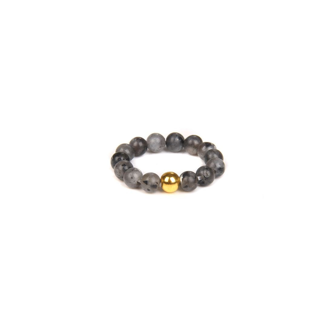 Anello Elastico con Labradorite Naturale e Sfera Dorata in Acciaio Inossidabile