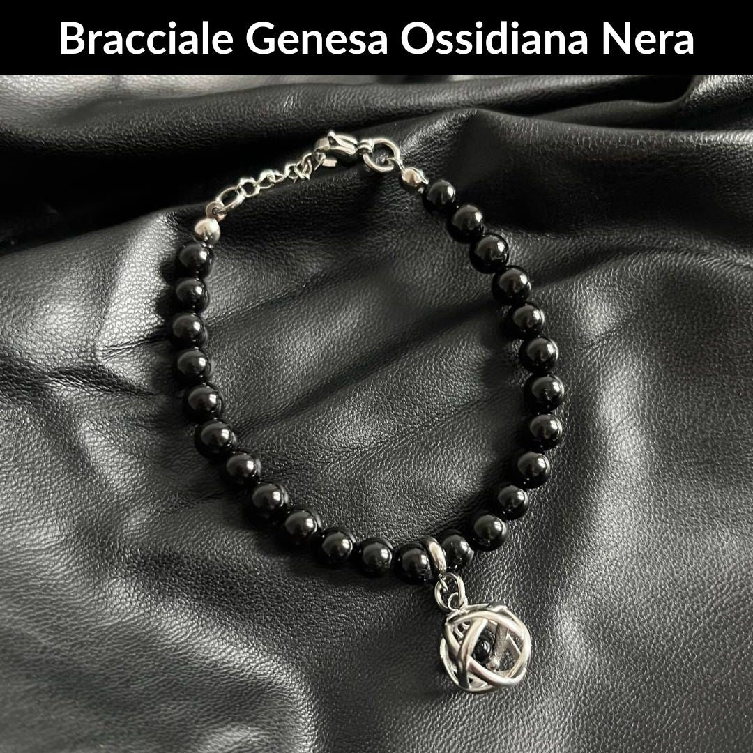 Bracciale Pietra Naturale & Charm Genesina Ossidiana Nera
