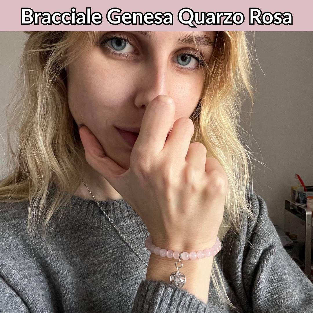 Bracciale Pietra Naturale & Charm Genesina Quarzo Rosa