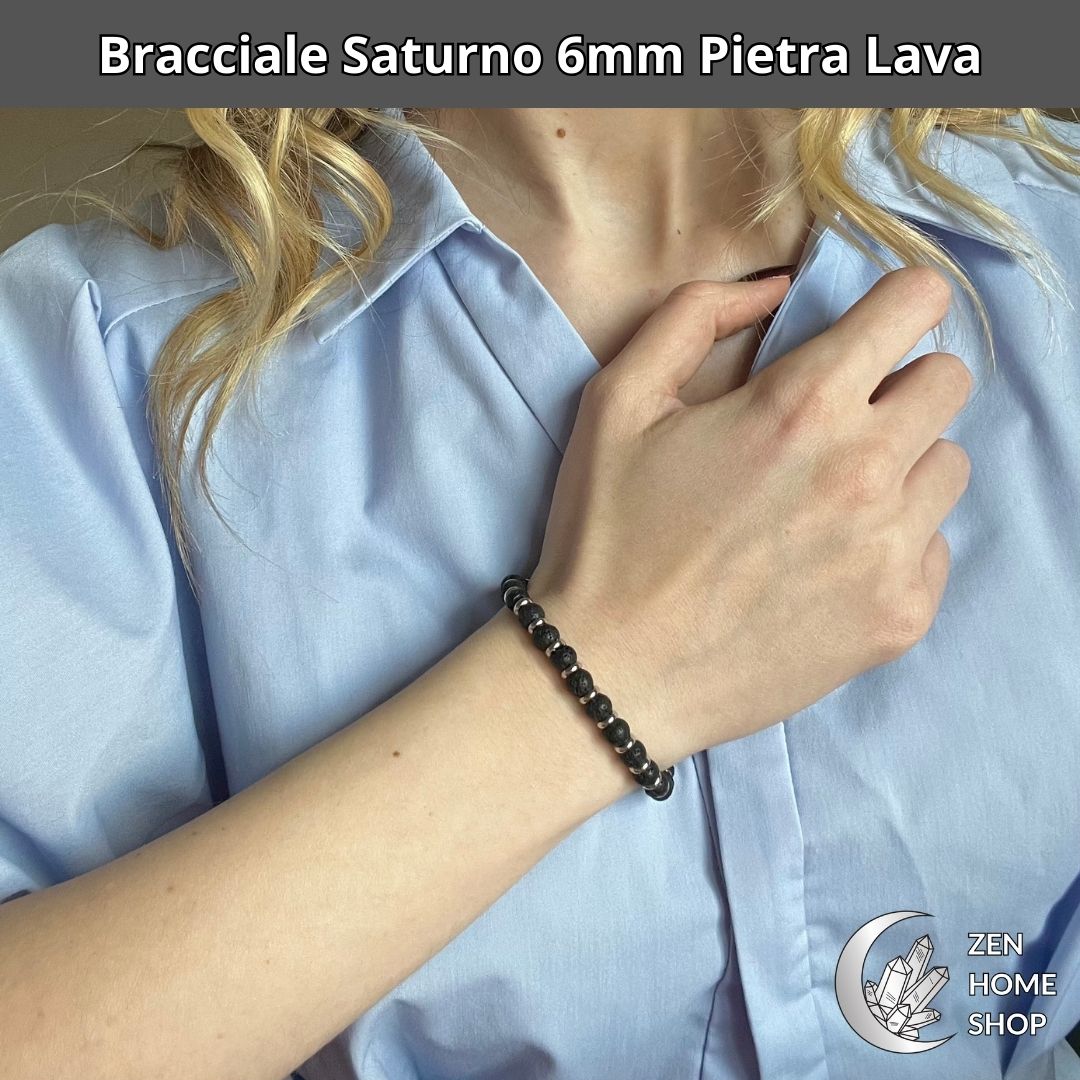 Bracciale Saturno pietra lava da 6 mm