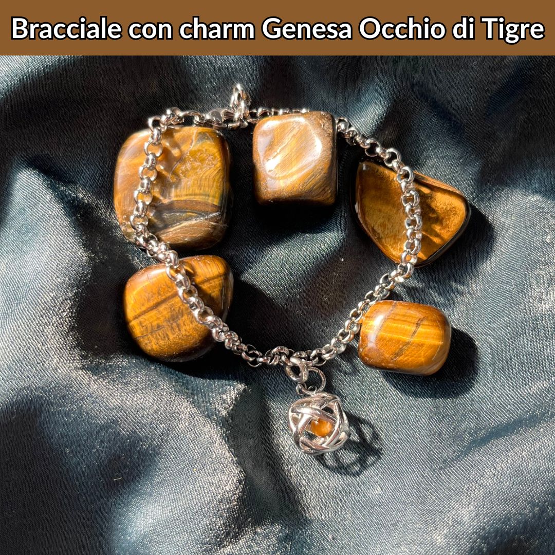 Bracciale Catenina in Acciaio & Charm Genesina Occhio di Tigre