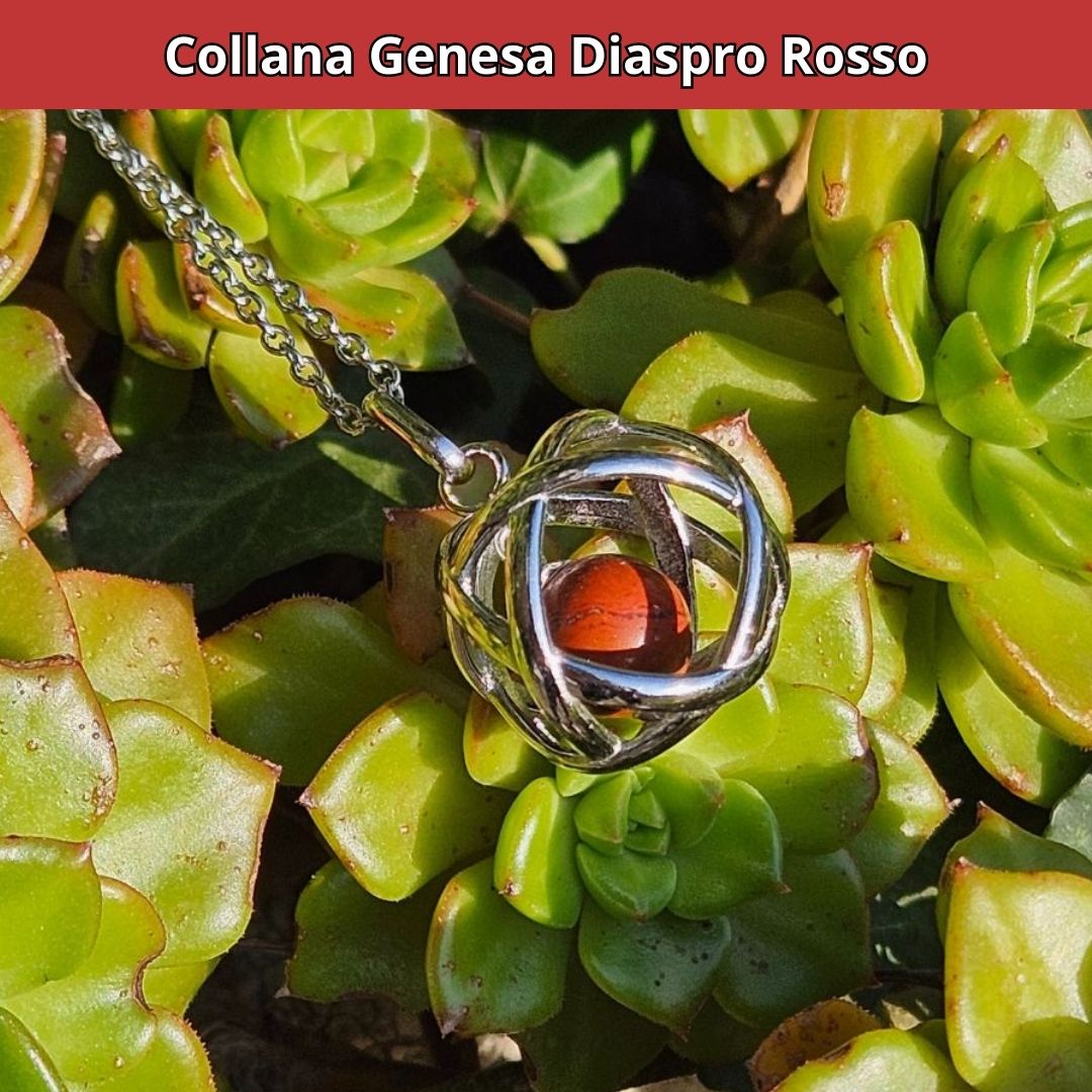 Collana Regolabile Genesa Diaspro Rosso (Acciaio Inox)