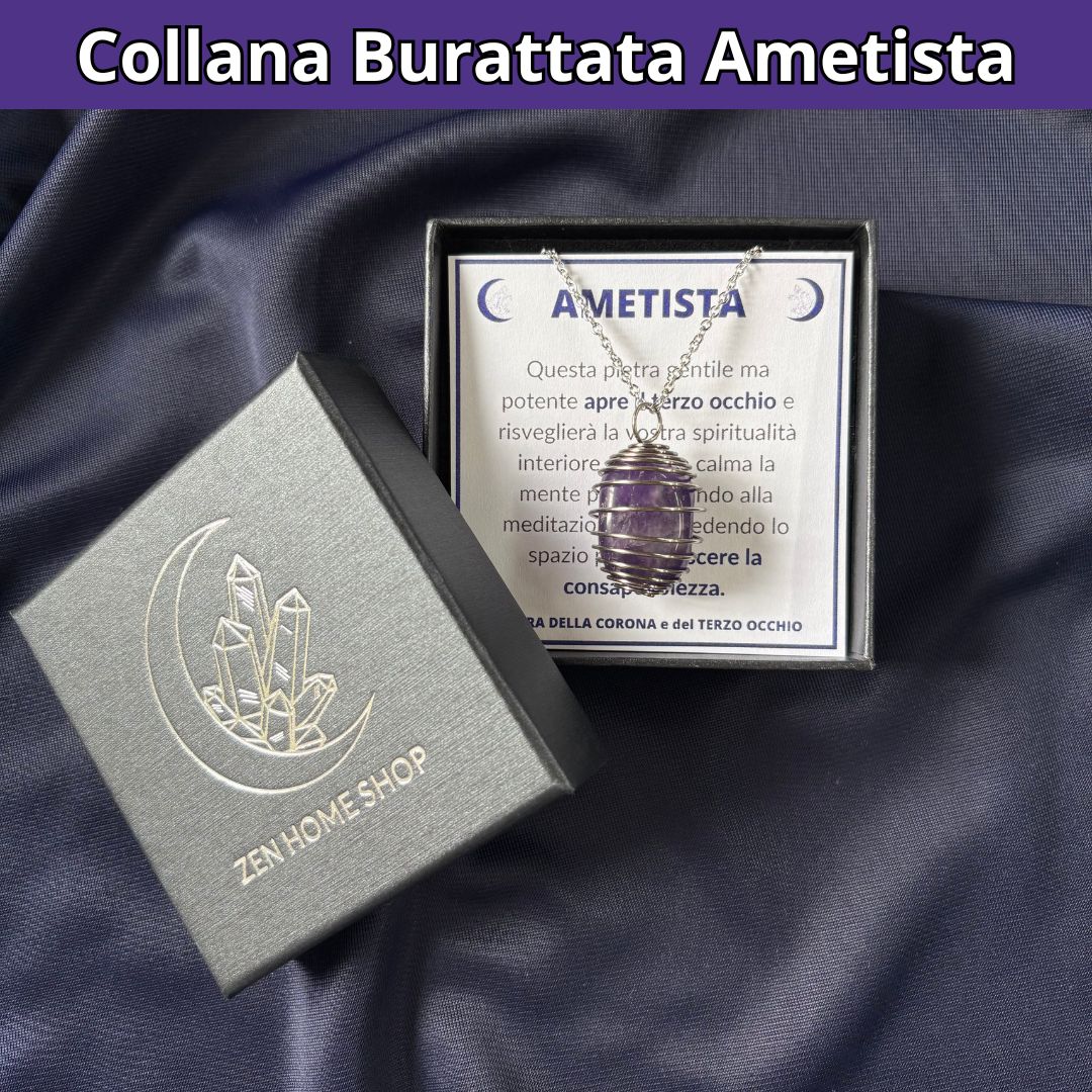 Collana Ametista Burattata con Spirale in Acciaio Inossidabile