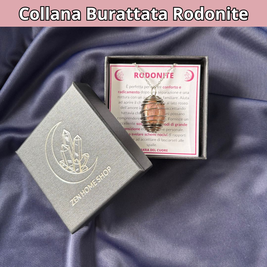 Collana Rodonite Burattata con Spirale in Acciaio Inossidabile