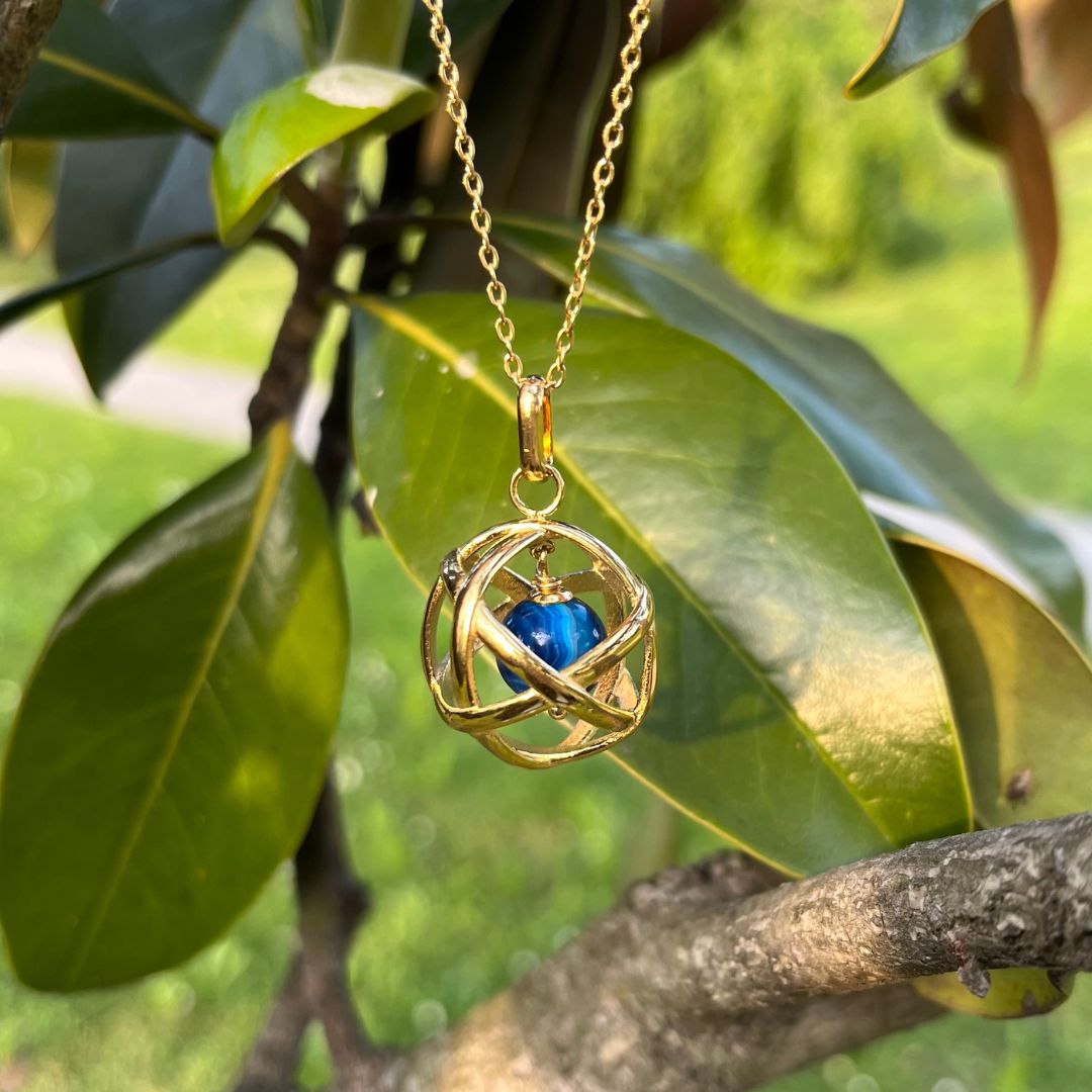 Collana Genesa Agata Blu – Acciaio Oro