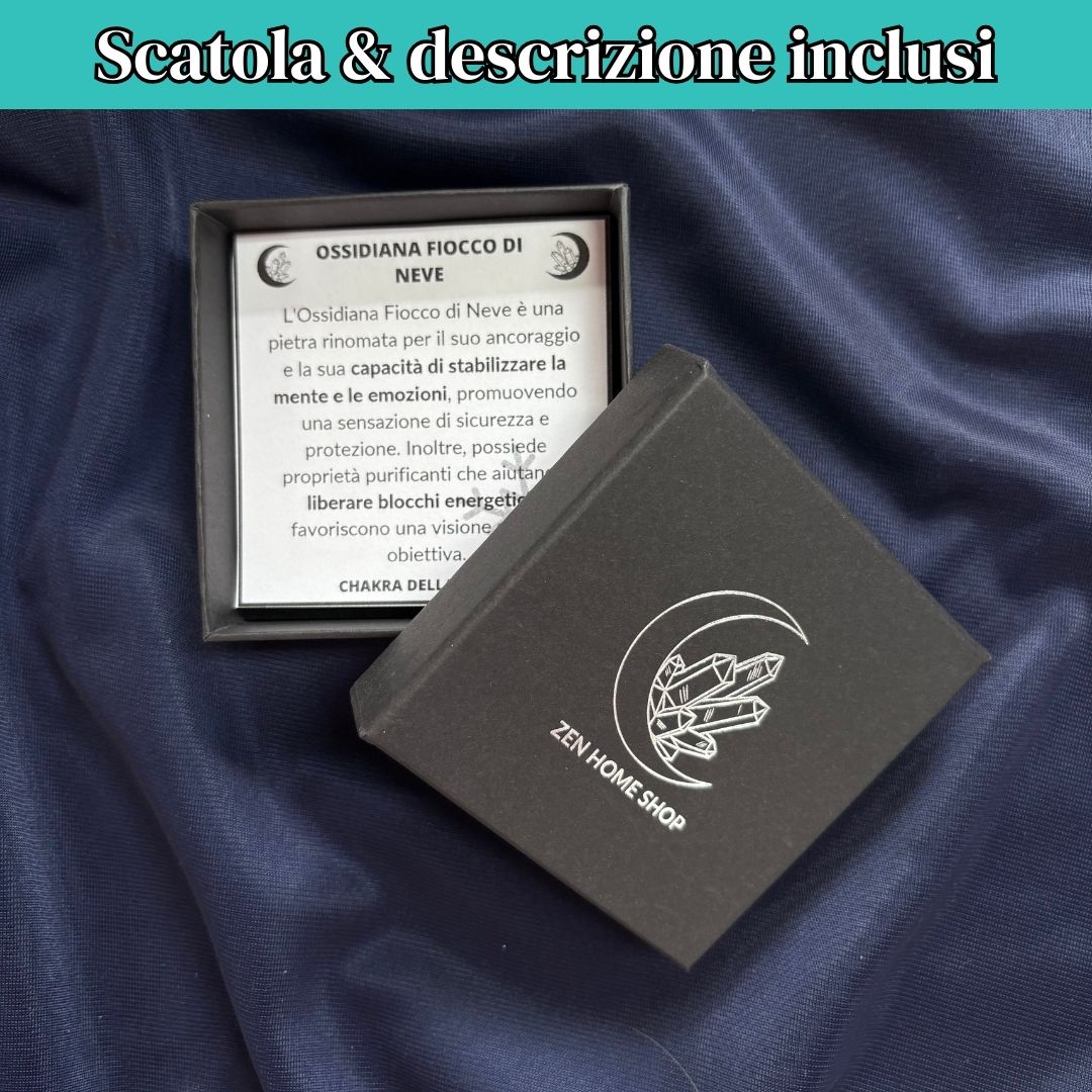 Collana Regolabile Pentasfera Ossidiana Fiocco di Neve (Acciaio Inox)