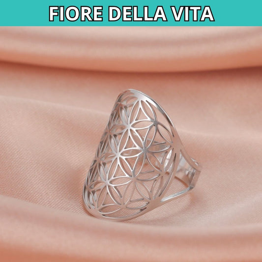 Anello Regolabile Fiore della Vita (acciaio inox)
