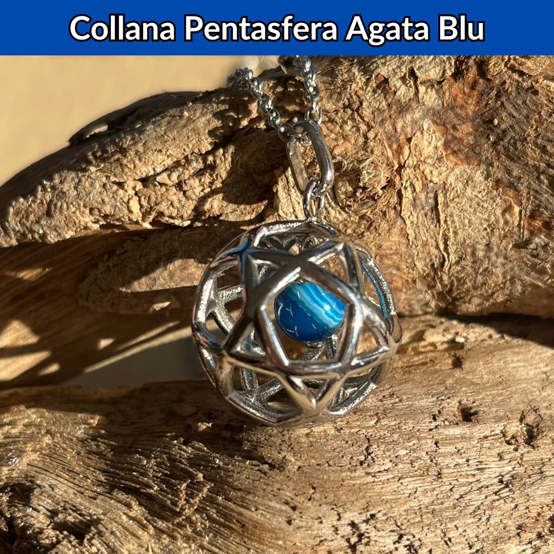 Collana Regolabile Pentasfera Agata Blu (Acciaio Inox)