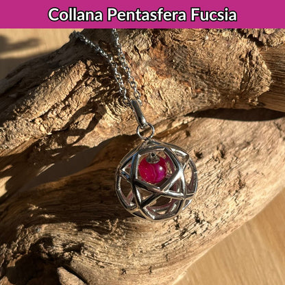 Collana Regolabile Pentasfera Agata Fucsia (Acciaio Inox)