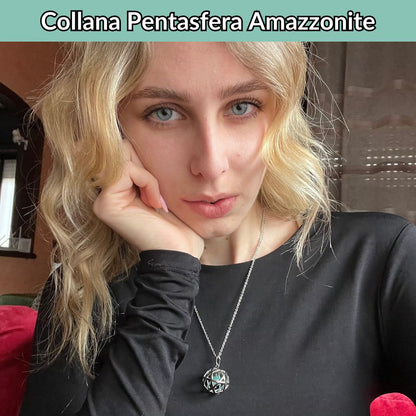Collana Regolabile Pentasfera Amazzonite (Acciaio Inox)