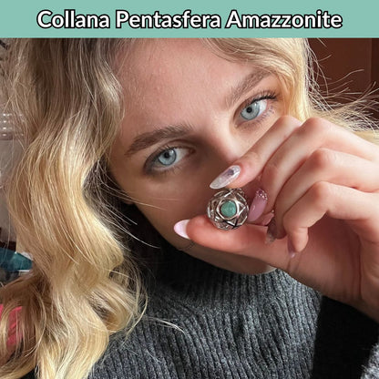 Collana Regolabile Pentasfera Amazzonite (Acciaio Inox)