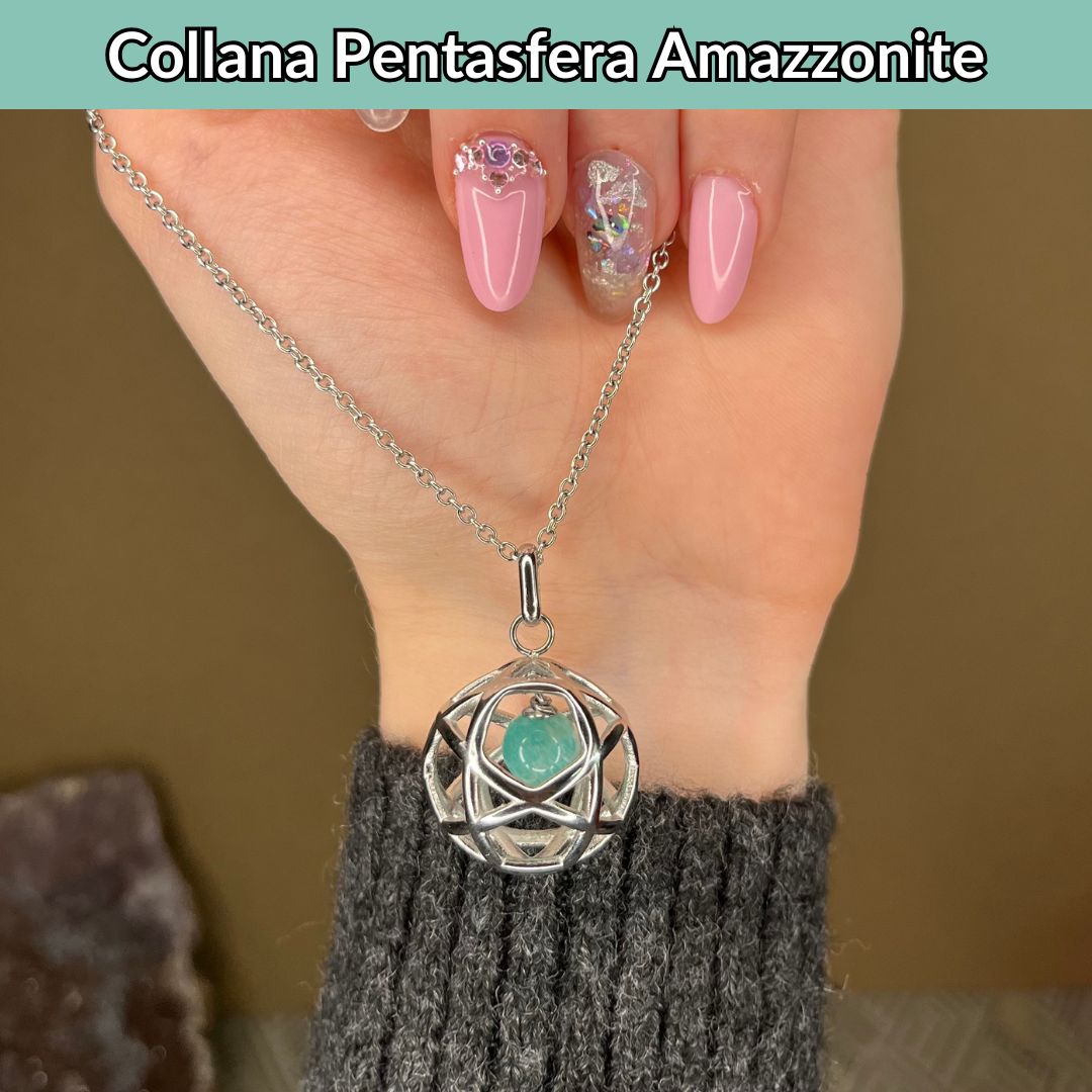 Collana Regolabile Pentasfera Amazzonite (Acciaio Inox)