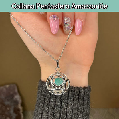 Collana Regolabile Pentasfera Amazzonite (Acciaio Inox)