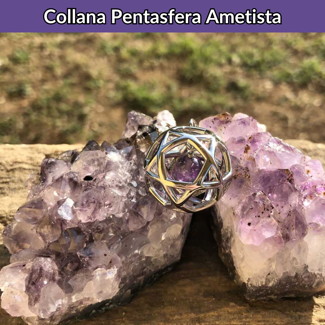 Collana Regolabile Pentasfera Ametista (Acciaio Inox)