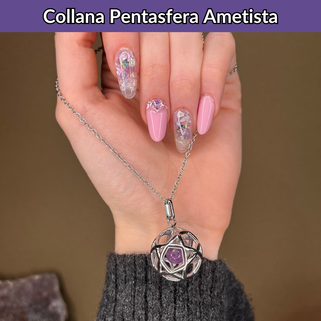Collana Regolabile Pentasfera Ametista (Acciaio Inox)
