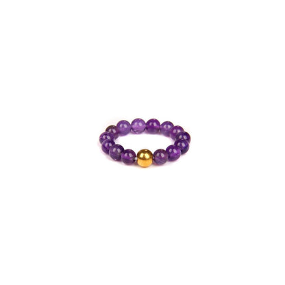 Anello Elastico con Ametista Naturale e Perla in Acciaio Inossidabile