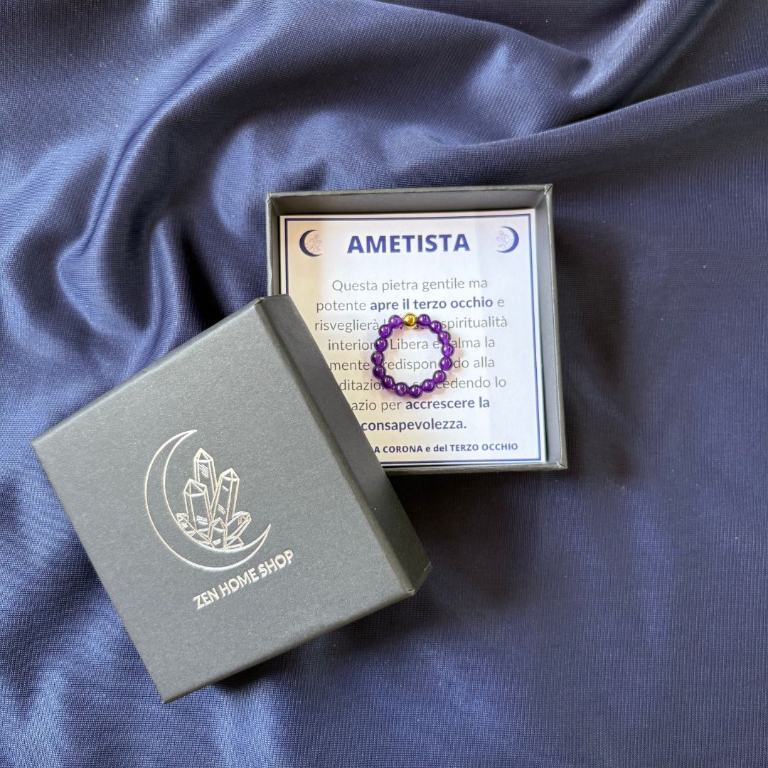 Anello Elastico con Ametista Naturale e Perla in Acciaio Inossidabile