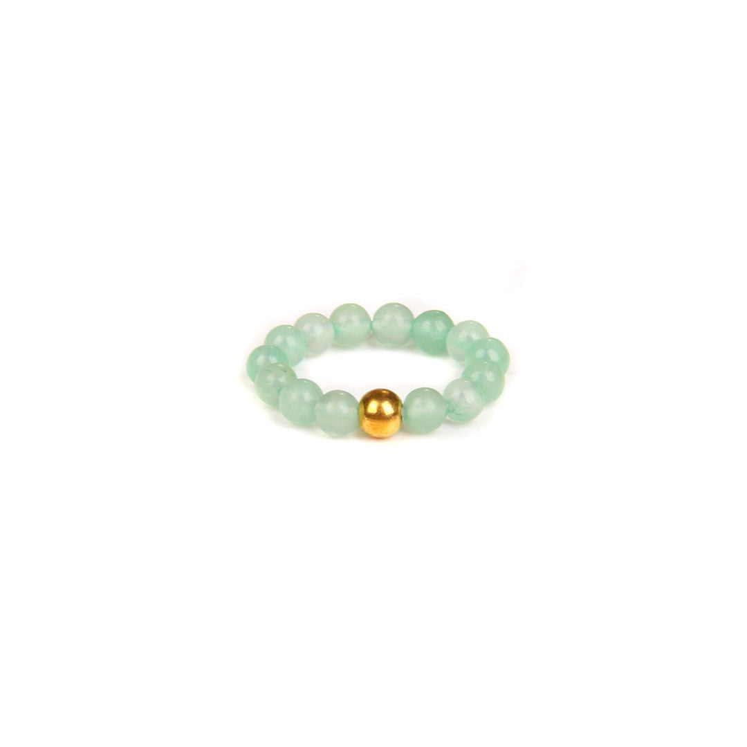 Anello Elastico con Avventurina Verde Naturale e Perla in Acciaio Inossidabile