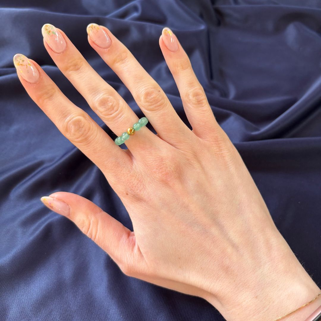 Anello Elastico con Avventurina Verde Naturale e Perla in Acciaio Inossidabile