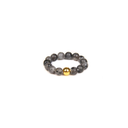 Anello Elastico con Labradorite Naturale e Sfera Dorata in Acciaio Inossidabile