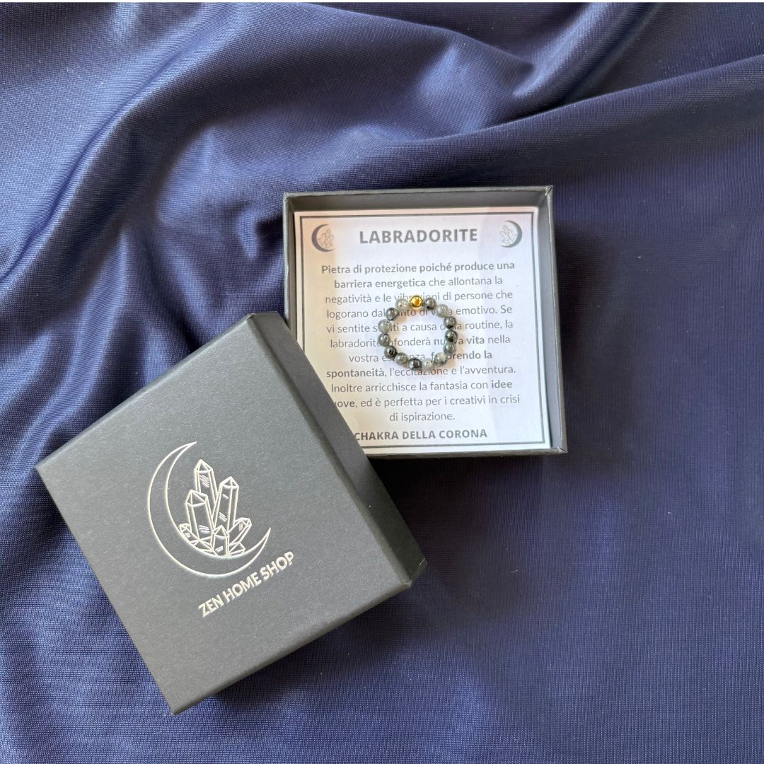 Anello Elastico con Labradorite Naturale e Sfera Dorata in Acciaio Inossidabile