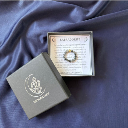 Anello Elastico con Labradorite Naturale e Sfera Dorata in Acciaio Inossidabile