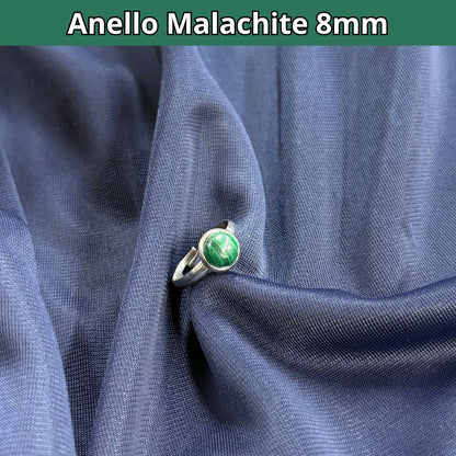 Anello con pietra naturale Malachite cabochon 8mm