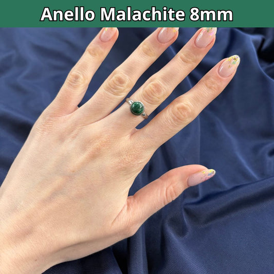 Anello con pietra naturale Malachite cabochon 8mm