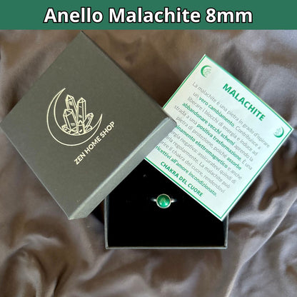 Anello con pietra naturale Malachite cabochon 8mm