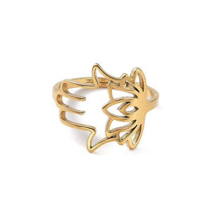 Anello Mano di Fatima Fiore di Loto Gold in Acciaio Inossidabile