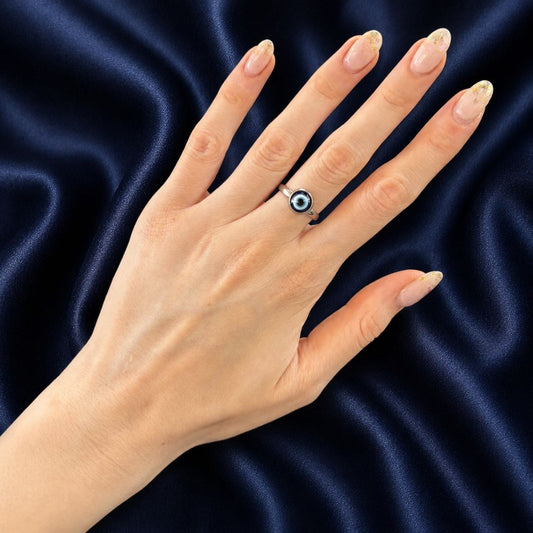 Anello Occhio Turco con Cabochon da 8 mm – Acciaio Inox 304