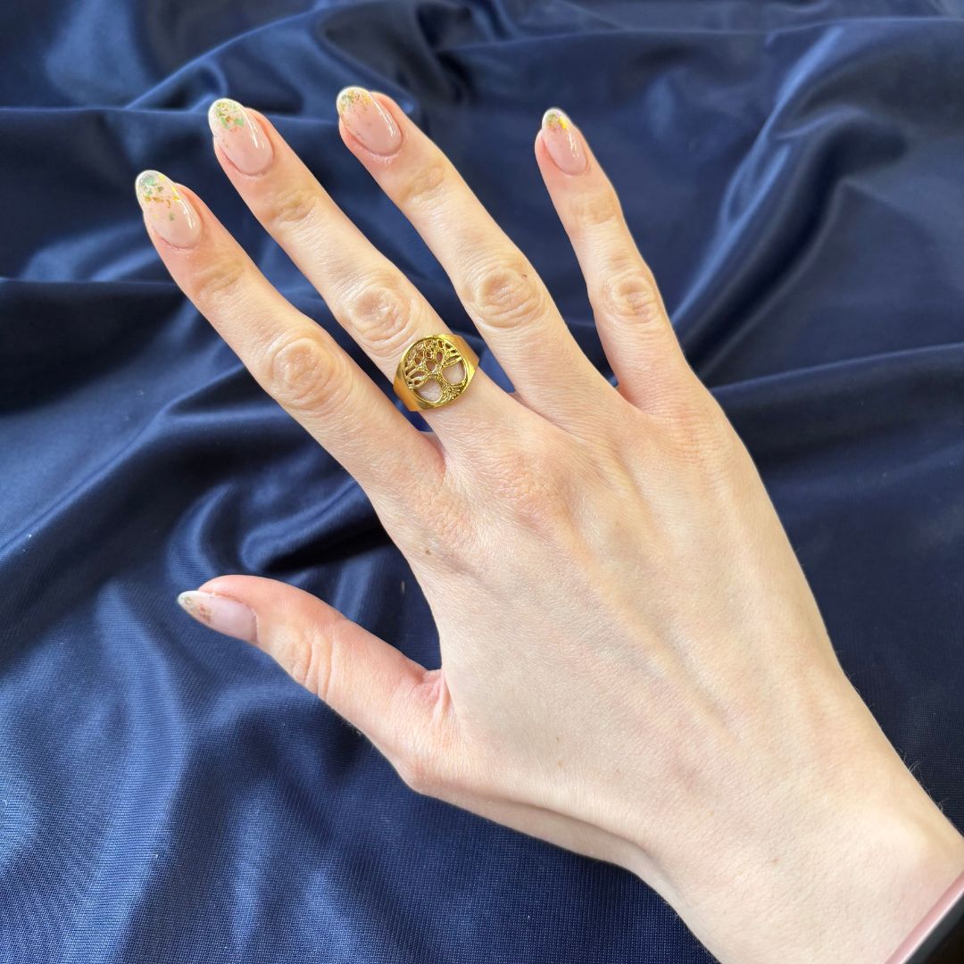 ✨ Anello Regolabile Albero della Vita Oro in Acciaio Inossidabile