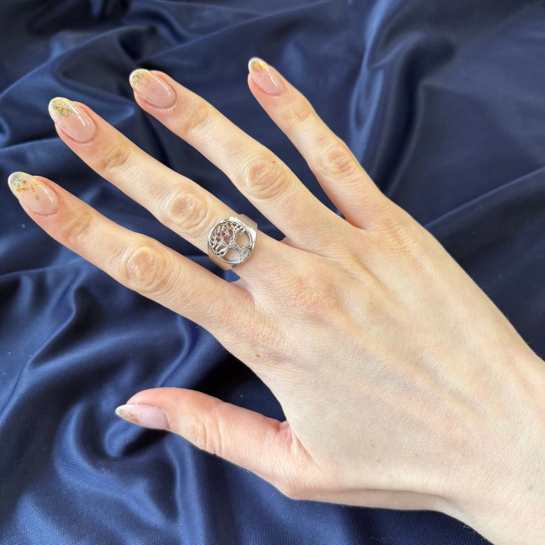 ✨ Anello Regolabile Albero della Vita Argento in Acciaio Inossidabile