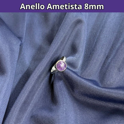 Anello con pietra naturale Ametista cabochon 8mm