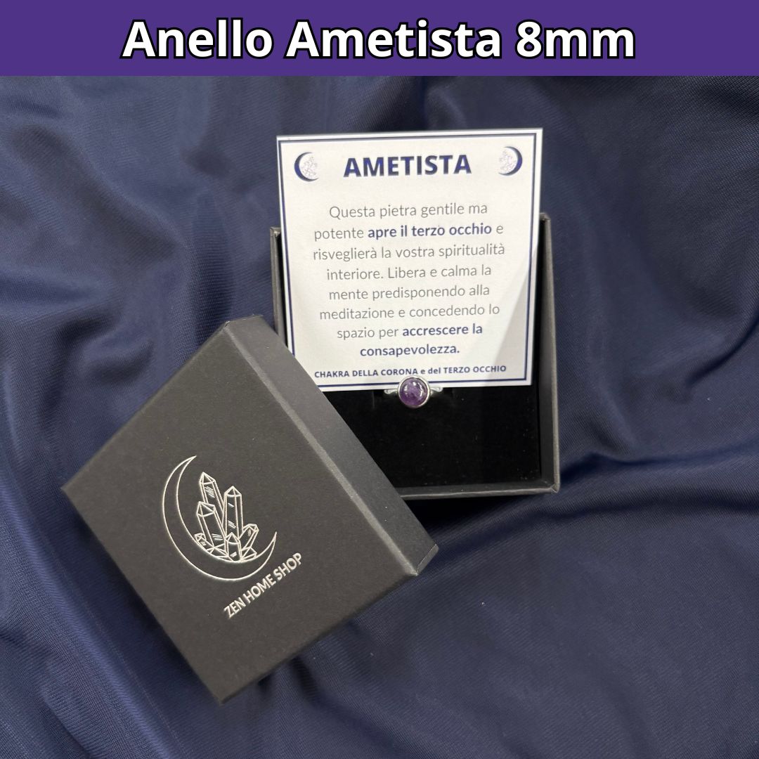 Anello con pietra naturale Ametista cabochon 8mm