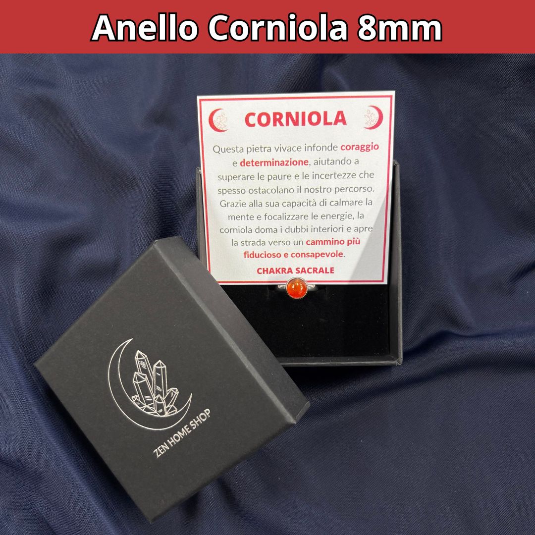 Anello con pietra naturale Corniola cabochon 8mm