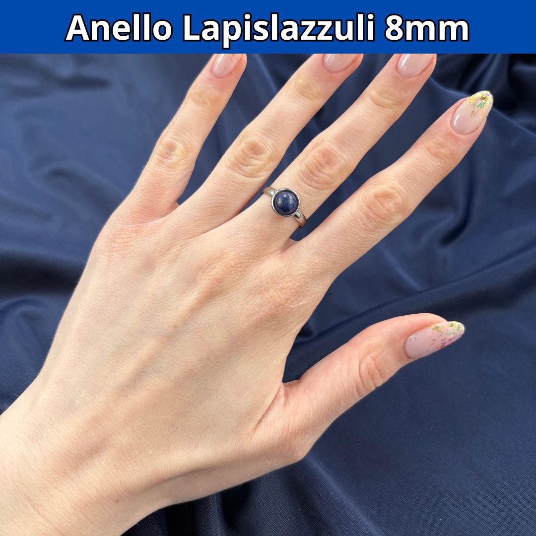 Anello con pietra naturale Lapislazzuli cabochon 8mm