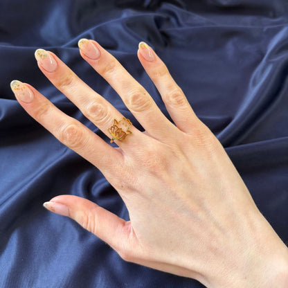 Anello Mano di Fatima Fiore di Loto Gold in Acciaio Inossidabile