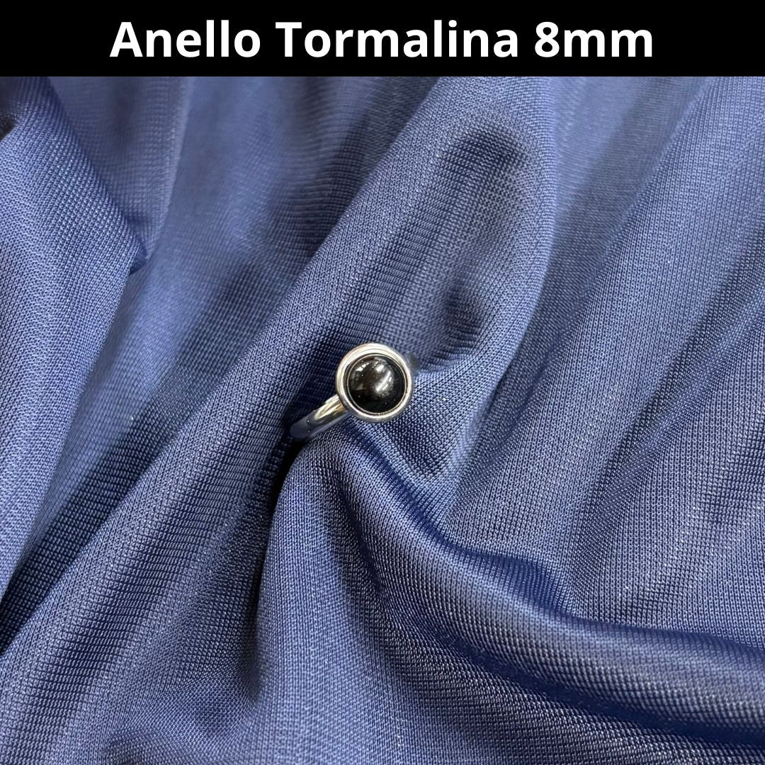 Anello con pietra naturale Tormalina Nera cabochon 8mm