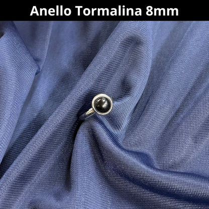Anello con pietra naturale Tormalina Nera cabochon 8mm