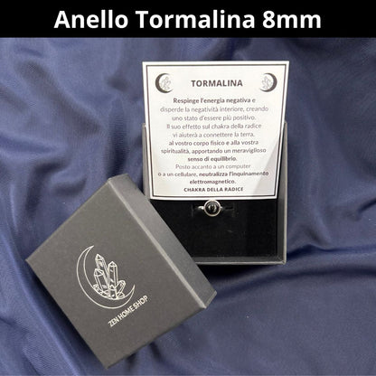 Anello con pietra naturale Tormalina Nera cabochon 8mm