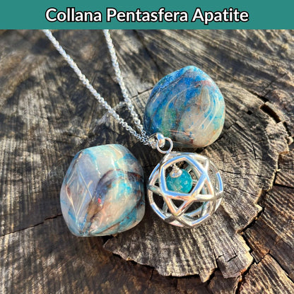 Collana Regolabile Pentasfera Apatite Blu (Acciaio Inox)
