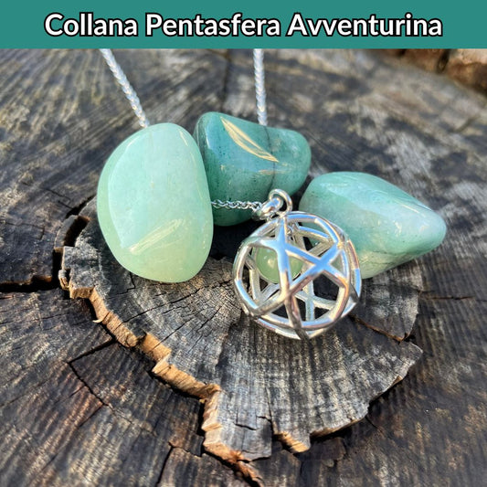 Collana Regolabile Pentasfera Avventurina (Acciaio Inox)