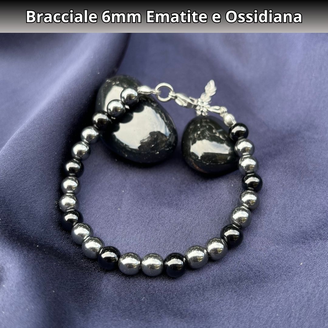 Bracciale Equilibrio Chakra Ematite e Ossidiana 6mm