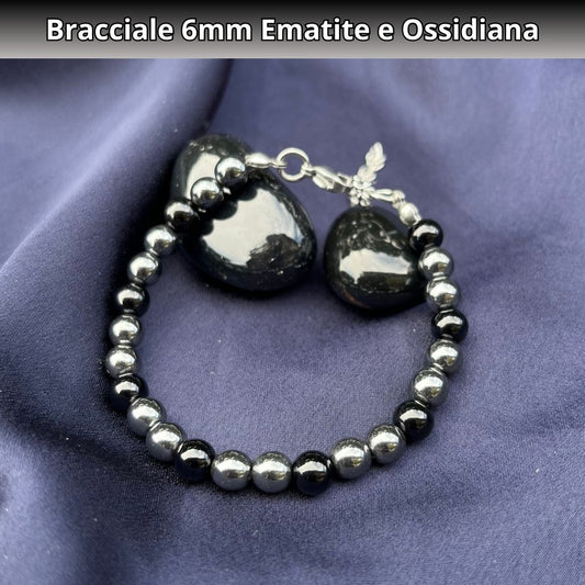 Bracciale Equilibrio Chakra Ematite e Ossidiana 6mm