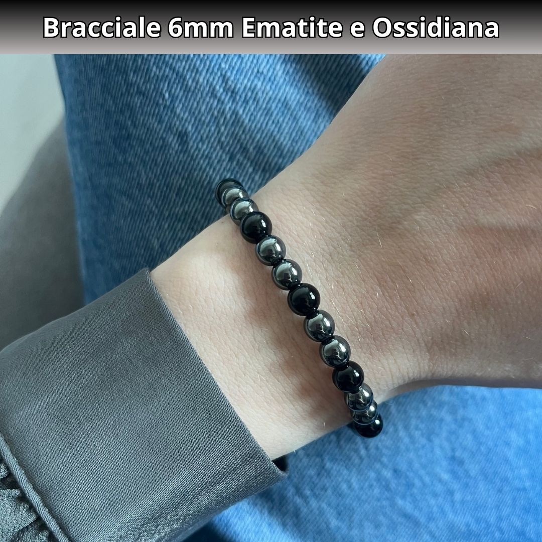 Bracciale Equilibrio Chakra Ematite e Ossidiana 6mm