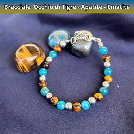 Bracciale Equilibrio Chakra Occhio di tigre Apatite Ematite 6mm